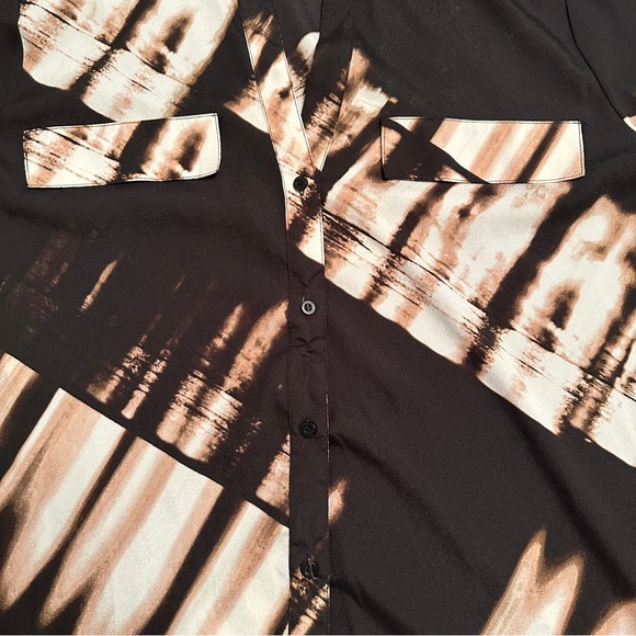 Calvin Klein Modern Graphic Top Blouse XL Multicolor Long Roll Tab Sleeve Black - Picture 3 of 14